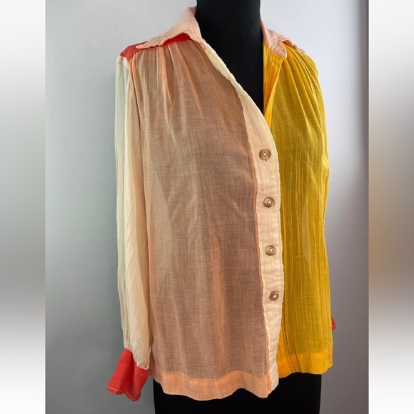 VINTAGE Bill Atkinson 60's Button Down Mod Hippie Psychedelic Top Blouse Shirt S - Picture 2 of 5